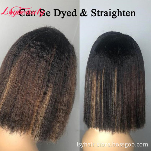 Lsy 4x4 Bob Kinky Straight Lace Closure Human Hair Wig Unit Lace Front Wig 100% Human Hair Lace Wigs Sales For Black Women